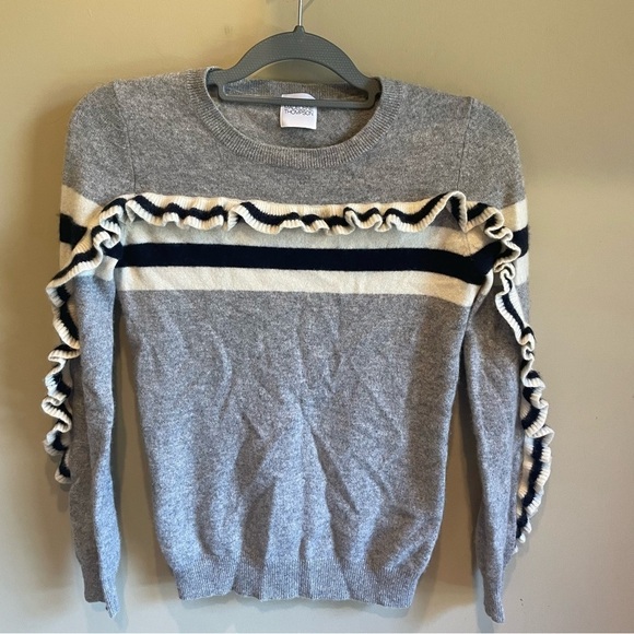 Madeleine Thompson Cashmere Sweater Womens Small Gray Ruffle Crew - Picture 1 of 4
